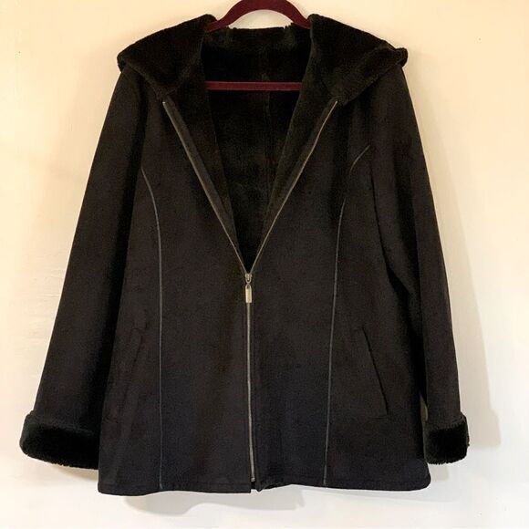 Marvin Richards Hooded Jacket Faux Suede & Faux Fur Lined Sz XL Gorgeous - Picture 1 of 5